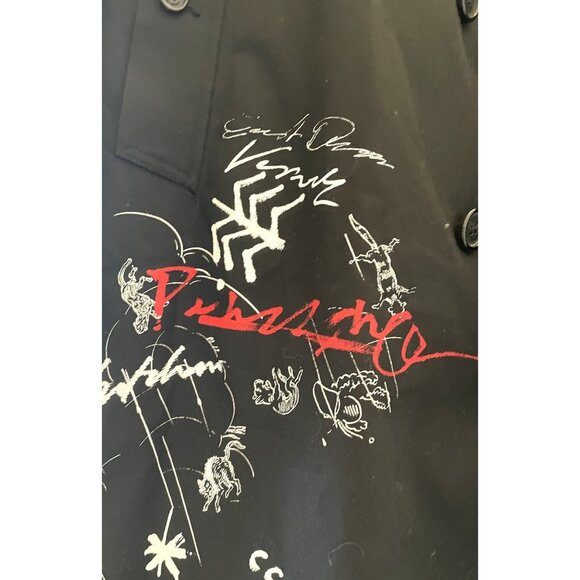 Burberry Black Trench Coat With Graphic Embroidery & Signature Check Lining - Picture 6 of 13